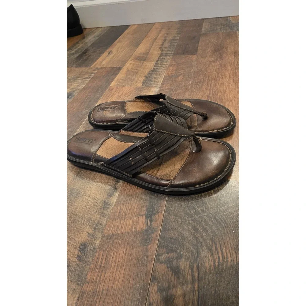 Børn BOC Sandal Thongs Womens Sz 7/38 Brown Leather Flip Flops Summer Shoes